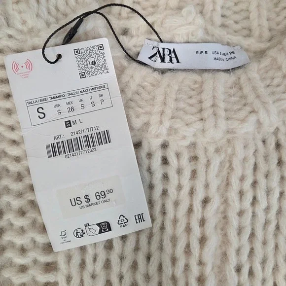 Zara Womens Cream Sweater Vest Size S Chunky Cable Knit Sleeveless Academia NWT - Picture 3 of 13